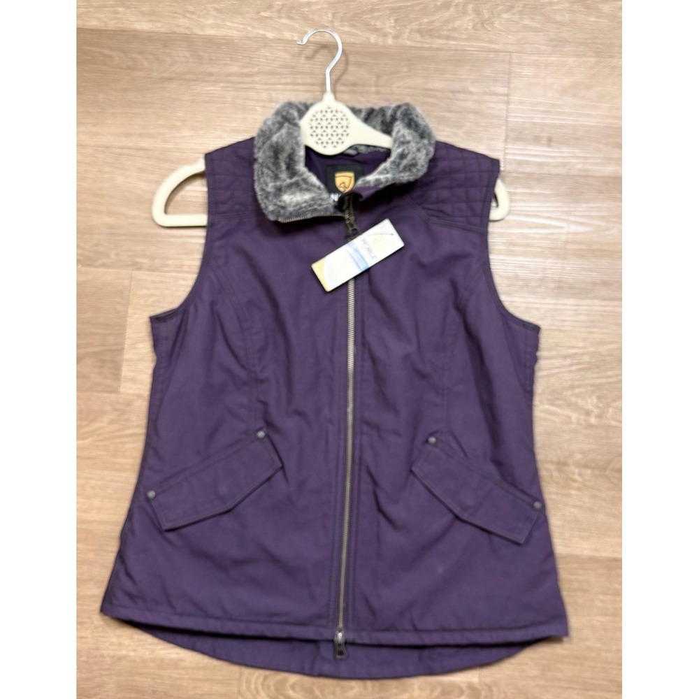 Noble Equestrian Quilted Vest Purple Faux Fur Collar NWT M